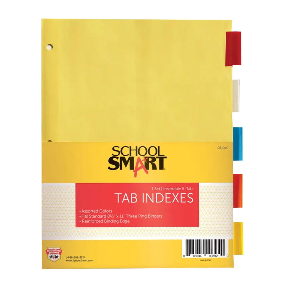 School Smart 5 Tab Index Paper Dividers, Assorted Colors 081940